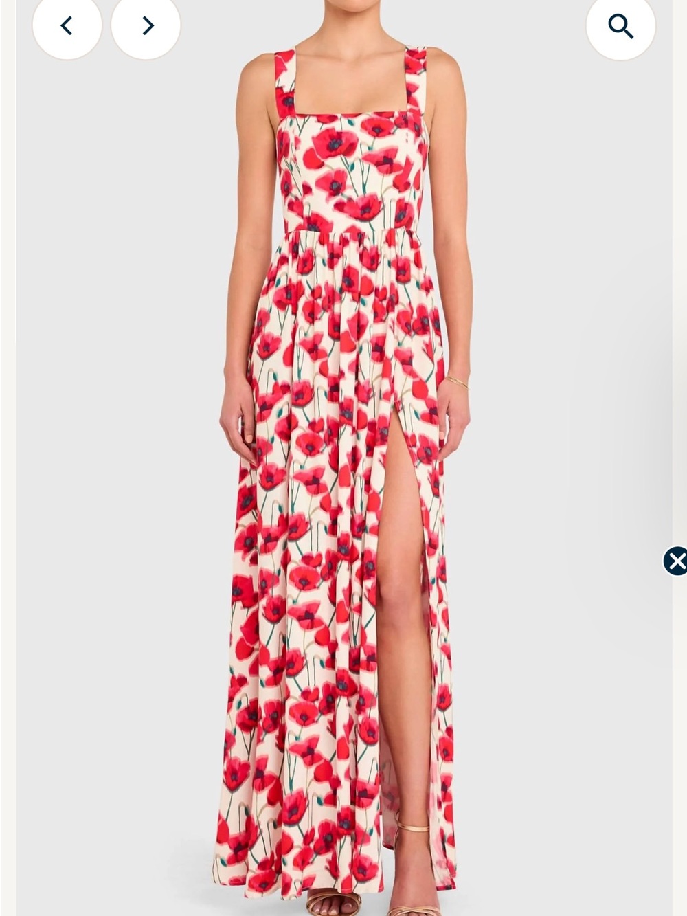 Amanda Uprichard Red Poppy Print Maxi Dress with Square Neck size S
